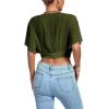 imageLYANER Womens Deep V Neck Tie Front Knot Wrap Ruffle Short Sleeeve Crop Top BlouseArmy Green