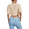 imageLYANER Womens Deep V Neck Tie Front Knot Wrap Ruffle Short Sleeeve Crop Top BlouseBeige