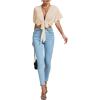 imageLYANER Womens Deep V Neck Tie Front Knot Wrap Ruffle Short Sleeeve Crop Top BlouseBeige