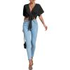 imageLYANER Womens Deep V Neck Tie Front Knot Wrap Ruffle Short Sleeeve Crop Top BlouseBlack
