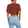 imageLYANER Womens Deep V Neck Tie Front Knot Wrap Ruffle Short Sleeeve Crop Top BlouseBrick Red