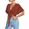 imageLYANER Womens Deep V Neck Tie Front Knot Wrap Ruffle Short Sleeeve Crop Top BlouseBrick Red