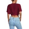 imageLYANER Womens Deep V Neck Tie Front Knot Wrap Ruffle Short Sleeeve Crop Top BlouseBurgundy