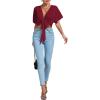 imageLYANER Womens Deep V Neck Tie Front Knot Wrap Ruffle Short Sleeeve Crop Top BlouseBurgundy