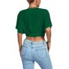 imageLYANER Womens Deep V Neck Tie Front Knot Wrap Ruffle Short Sleeeve Crop Top BlouseDark Green