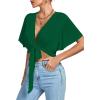 imageLYANER Womens Deep V Neck Tie Front Knot Wrap Ruffle Short Sleeeve Crop Top BlouseDark Green