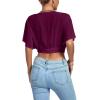 imageLYANER Womens Deep V Neck Tie Front Knot Wrap Ruffle Short Sleeeve Crop Top BlouseDark Purple