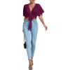imageLYANER Womens Deep V Neck Tie Front Knot Wrap Ruffle Short Sleeeve Crop Top BlouseDark Purple