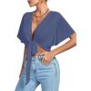imageLYANER Womens Deep V Neck Tie Front Knot Wrap Ruffle Short Sleeeve Crop Top BlouseDusty Blue