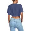 imageLYANER Womens Deep V Neck Tie Front Knot Wrap Ruffle Short Sleeeve Crop Top BlouseDusty Blue