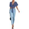 imageLYANER Womens Deep V Neck Tie Front Knot Wrap Ruffle Short Sleeeve Crop Top BlouseDusty Blue