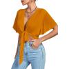 imageLYANER Womens Deep V Neck Tie Front Knot Wrap Ruffle Short Sleeeve Crop Top BlouseGinger