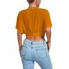imageLYANER Womens Deep V Neck Tie Front Knot Wrap Ruffle Short Sleeeve Crop Top BlouseGinger