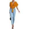 imageLYANER Womens Deep V Neck Tie Front Knot Wrap Ruffle Short Sleeeve Crop Top BlouseGinger