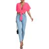 imageLYANER Womens Deep V Neck Tie Front Knot Wrap Ruffle Short Sleeeve Crop Top BlouseHot Pink