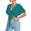 imageLYANER Womens Deep V Neck Tie Front Knot Wrap Ruffle Short Sleeeve Crop Top BlouseLake Blue