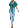 imageLYANER Womens Deep V Neck Tie Front Knot Wrap Ruffle Short Sleeeve Crop Top BlouseLake Blue