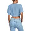 imageLYANER Womens Deep V Neck Tie Front Knot Wrap Ruffle Short Sleeeve Crop Top BlouseLight Blue