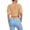 imageLYANER Womens Deep V Neck Tie Front Knot Wrap Ruffle Short Sleeeve Crop Top BlouseLight Khaki