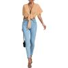 imageLYANER Womens Deep V Neck Tie Front Knot Wrap Ruffle Short Sleeeve Crop Top BlouseLight Khaki