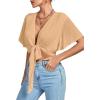 imageLYANER Womens Deep V Neck Tie Front Knot Wrap Ruffle Short Sleeeve Crop Top BlouseLight Khaki