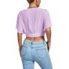 imageLYANER Womens Deep V Neck Tie Front Knot Wrap Ruffle Short Sleeeve Crop Top BlouseLight Purple
