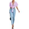 imageLYANER Womens Deep V Neck Tie Front Knot Wrap Ruffle Short Sleeeve Crop Top BlouseLight Purple