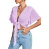 imageLYANER Womens Deep V Neck Tie Front Knot Wrap Ruffle Short Sleeeve Crop Top BlouseLight Purple