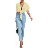 imageLYANER Womens Deep V Neck Tie Front Knot Wrap Ruffle Short Sleeeve Crop Top BlouseLight Yellow
