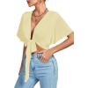 imageLYANER Womens Deep V Neck Tie Front Knot Wrap Ruffle Short Sleeeve Crop Top BlouseLight Yellow