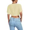 imageLYANER Womens Deep V Neck Tie Front Knot Wrap Ruffle Short Sleeeve Crop Top BlouseLight Yellow