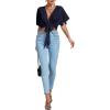 imageLYANER Womens Deep V Neck Tie Front Knot Wrap Ruffle Short Sleeeve Crop Top BlouseNavy Blue