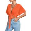 imageLYANER Womens Deep V Neck Tie Front Knot Wrap Ruffle Short Sleeeve Crop Top BlouseOrange