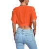 imageLYANER Womens Deep V Neck Tie Front Knot Wrap Ruffle Short Sleeeve Crop Top BlouseOrange