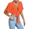imageLYANER Womens Deep V Neck Tie Front Knot Wrap Ruffle Short Sleeeve Crop Top BlouseOrange