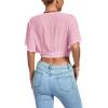 imageLYANER Womens Deep V Neck Tie Front Knot Wrap Ruffle Short Sleeeve Crop Top BlousePink