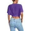 imageLYANER Womens Deep V Neck Tie Front Knot Wrap Ruffle Short Sleeeve Crop Top BlousePurple