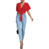 imageLYANER Womens Deep V Neck Tie Front Knot Wrap Ruffle Short Sleeeve Crop Top BlouseRed