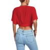 imageLYANER Womens Deep V Neck Tie Front Knot Wrap Ruffle Short Sleeeve Crop Top BlouseRed