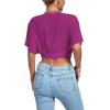 imageLYANER Womens Deep V Neck Tie Front Knot Wrap Ruffle Short Sleeeve Crop Top BlouseRose