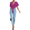 imageLYANER Womens Deep V Neck Tie Front Knot Wrap Ruffle Short Sleeeve Crop Top BlouseRose
