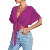 imageLYANER Womens Deep V Neck Tie Front Knot Wrap Ruffle Short Sleeeve Crop Top BlouseRose