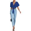 imageLYANER Womens Deep V Neck Tie Front Knot Wrap Ruffle Short Sleeeve Crop Top BlouseRoyal Blue