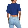 imageLYANER Womens Deep V Neck Tie Front Knot Wrap Ruffle Short Sleeeve Crop Top BlouseRoyal Blue