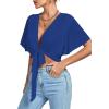 imageLYANER Womens Deep V Neck Tie Front Knot Wrap Ruffle Short Sleeeve Crop Top BlouseRoyal Blue