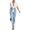 imageLYANER Womens Deep V Neck Tie Front Knot Wrap Ruffle Short Sleeeve Crop Top BlouseSolid White