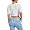 imageLYANER Womens Deep V Neck Tie Front Knot Wrap Ruffle Short Sleeeve Crop Top BlouseSolid White