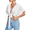 imageLYANER Womens Deep V Neck Tie Front Knot Wrap Ruffle Short Sleeeve Crop Top BlouseSolid White