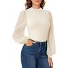 imageLYANER Womens Mesh Long Sleeve Shirts Mock Neck Fall Winter Casual Blouse TopsBeige