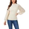 imageLYANER Womens Mesh Long Sleeve Shirts Mock Neck Fall Winter Casual Blouse TopsBeige